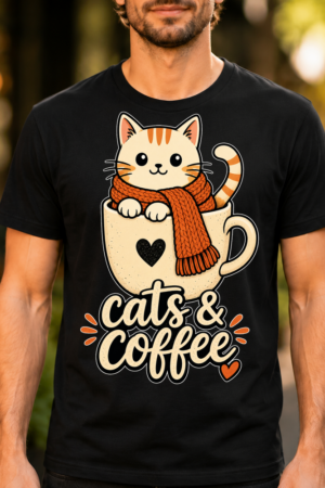 Cats And Coffee Cozy Illustration Tshirt