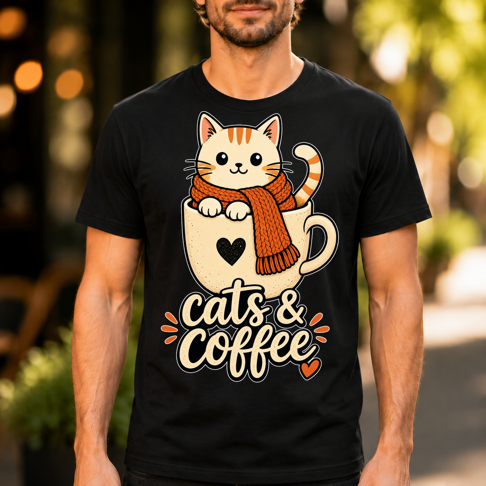 Cats And Coffee Cozy Illustration Tshirt