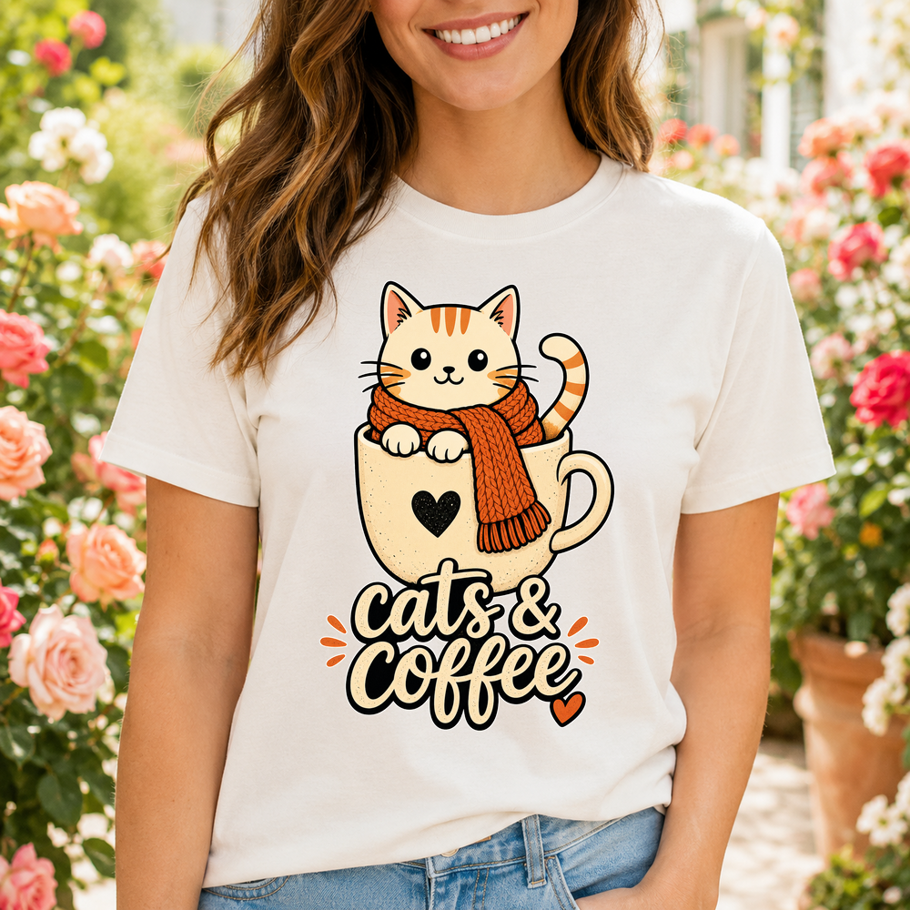Cats And Coffee Cozy Illustration Tshirt