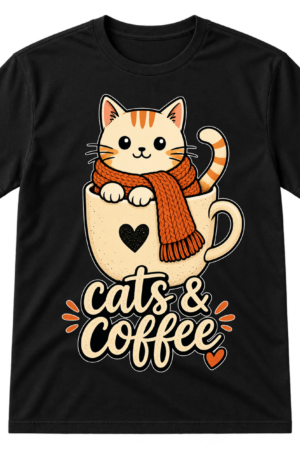 Cats And Coffee Cozy Illustration Tshirt