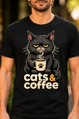 Cats And Coffee Grumpy Cat Illustration Tshirt