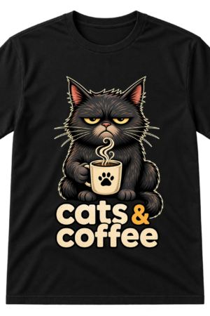 Cats And Coffee Grumpy Cat Illustration Tshirt