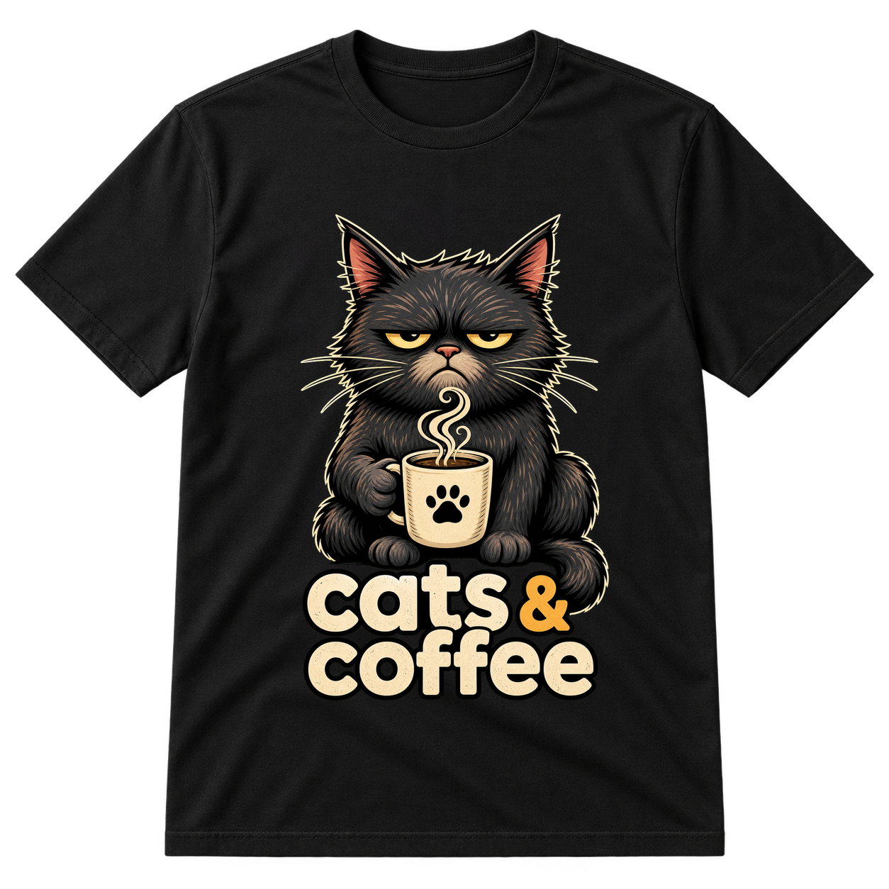 Cats And Coffee Grumpy Cat Illustration Tshirt
