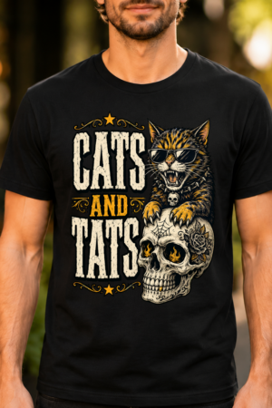 Cats And Tats Skull Design Tshirt