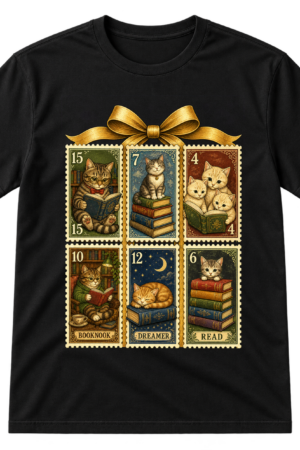 Cats Books Postage Stamps Tshirt