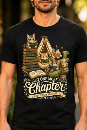 Cats Reading Books Cozy Scene Tshirt