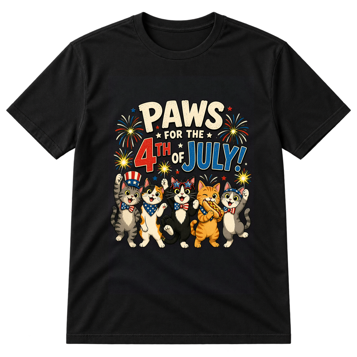 Cats With Fireworks And Hotdog Tshirt