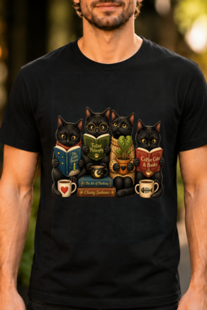 Cozy Black Cats Reading Books Tshirt