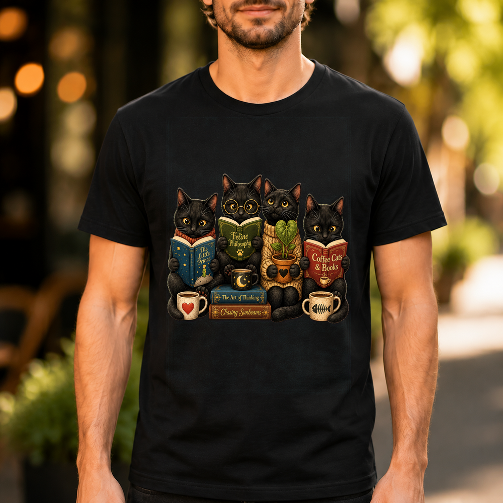 Cozy Black Cats Reading Books Tshirt