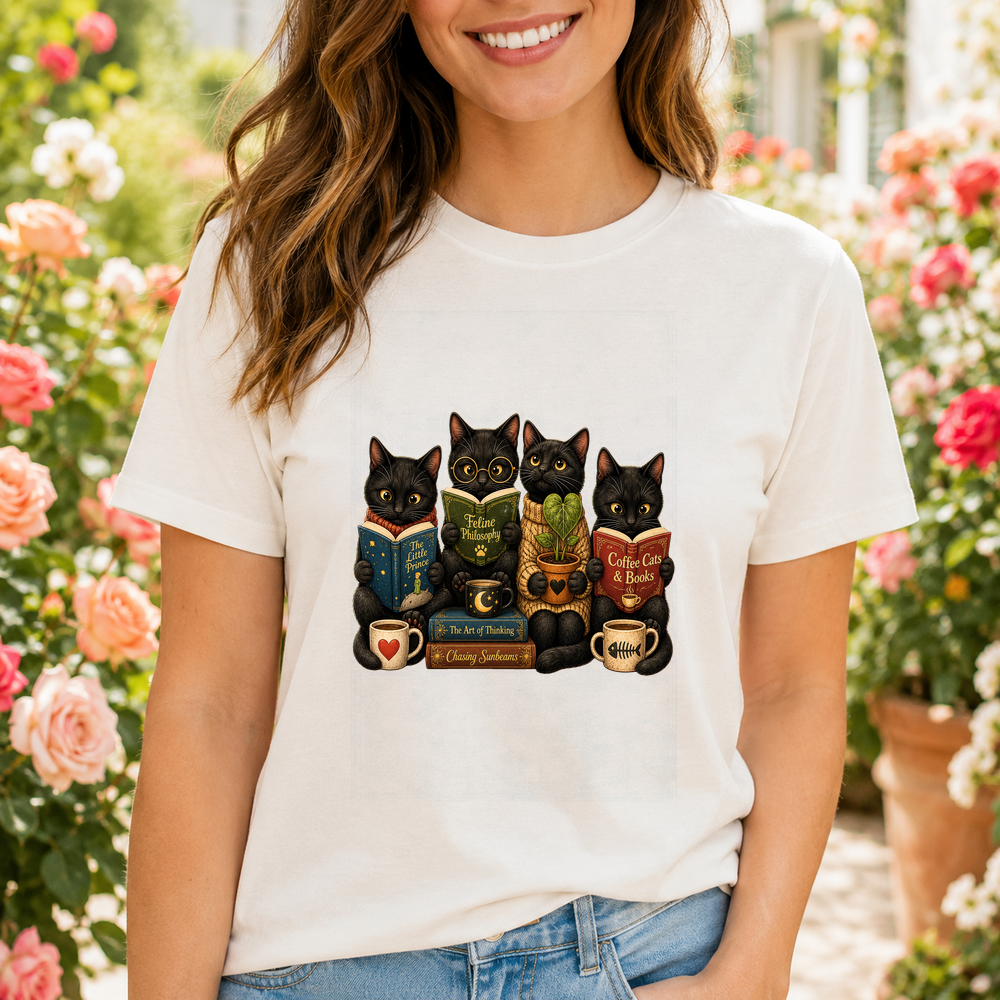 Cozy Black Cats Reading Books Tshirt