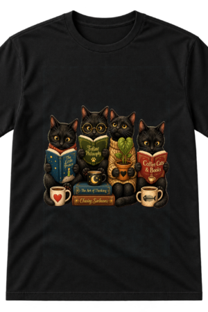 Cozy Black Cats Reading Books Tshirt