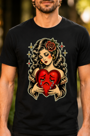 Crying Heart Woman Tattoo Style Tshirt