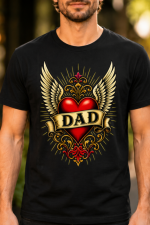 Dad Winged Heart Tattoo Style Tshirt