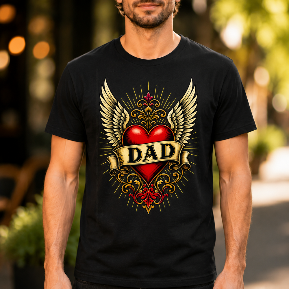 Dad Winged Heart Tattoo Style Tshirt