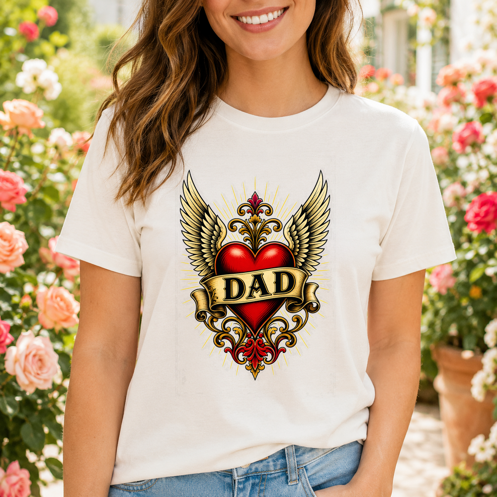Dad Winged Heart Tattoo Style Tshirt