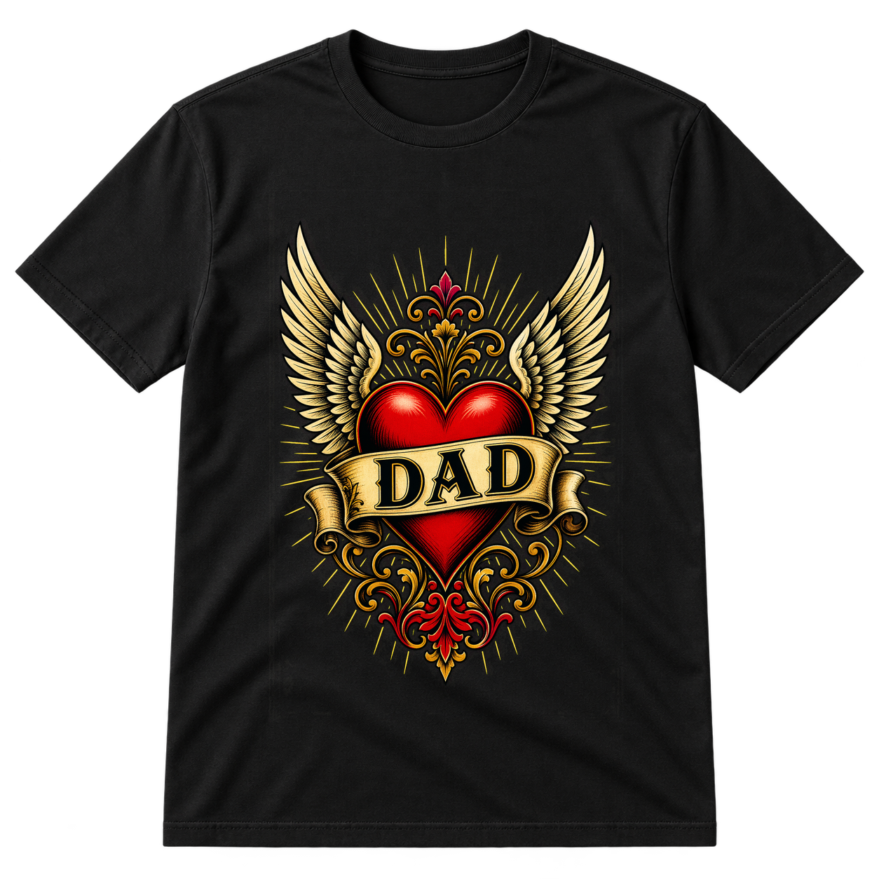 Dad Winged Heart Tattoo Style Tshirt