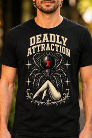 Deadly Attraction Black Widow Spider Tshirt