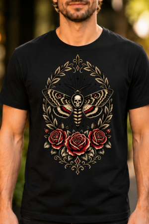 Death Moth Skull Floral Wreath Tshirt
