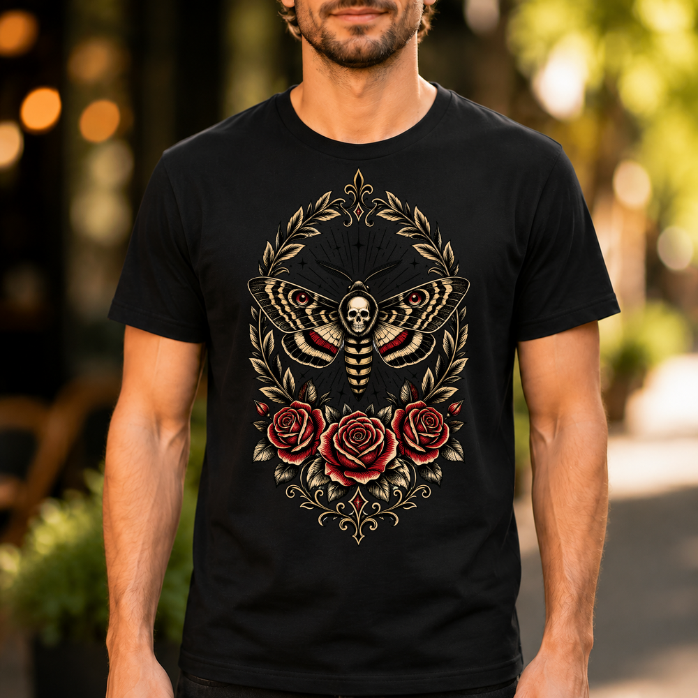 Death Moth Skull Floral Wreath Tshirt