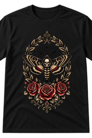 Death Moth Skull Floral Wreath Tshirt