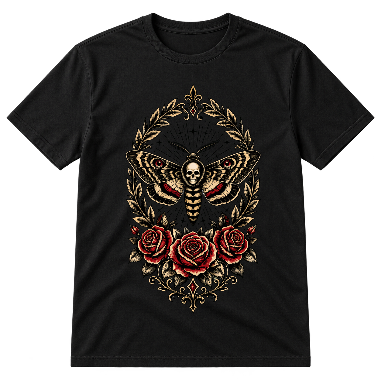Death Moth Skull Floral Wreath Tshirt