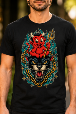 Devil Riding Panther Tattoo Style Tshirt