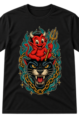 Devil Riding Panther Tattoo Style Tshirt