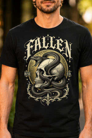Fallen Skull Snake Gothic Typography Tshirt