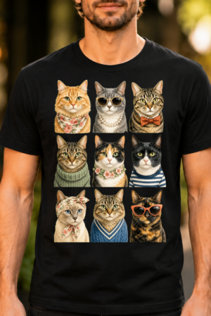 Fashionable Cats Grid Tshirt