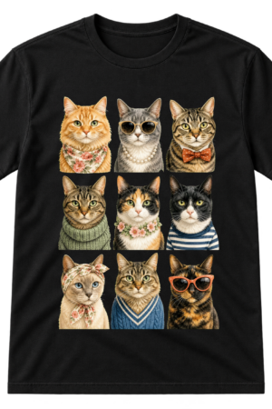 Fashionable Cats Grid Tshirt
