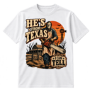 Vintage western horror graphic with a masked chainsaw slasher, Texas ranch scene, and the text HE'S FROM TEXAS I CAN TELL.