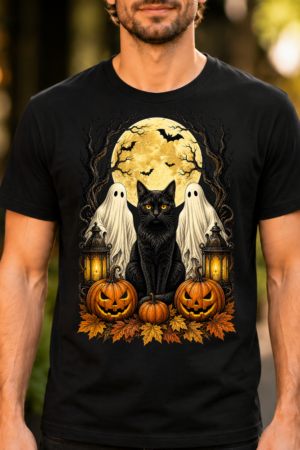 Halloween Spooky Cat Ghosts Moon Tshirt