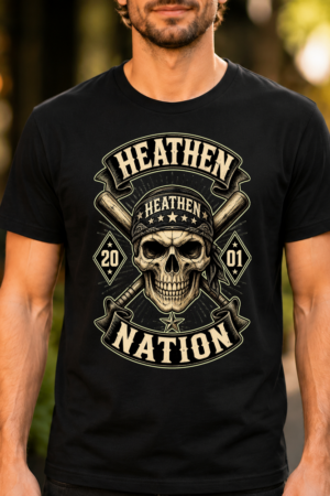Heathen Nation Skull Baseball Bat Patch Tshirt