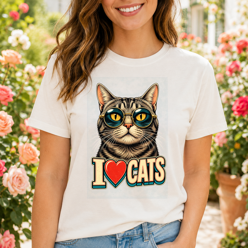 I Love Cats Cool Cat Sunglasses Tshirt
