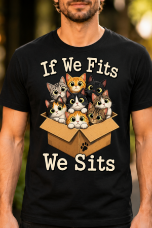 If We Fits We Sits Cats In Box Tshirt