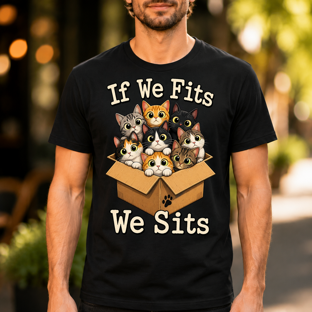 If We Fits We Sits Cats In Box Tshirt