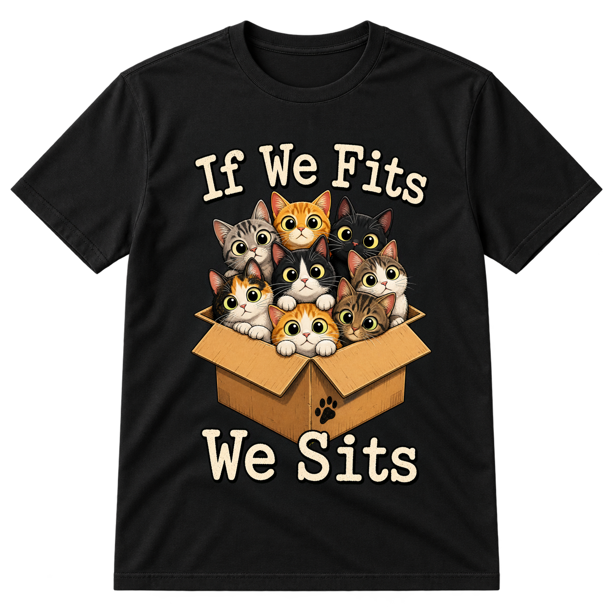 If We Fits We Sits Cats In Box Tshirt
