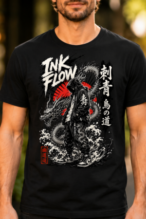 Ink Flow Japanese Streetwear Dragon Tshirt