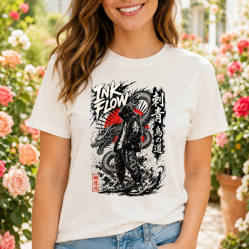Ink Flow Japanese Streetwear Dragon Tshirt