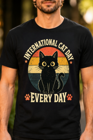 International Cat Day Every Day Retro Sunset Tshirt