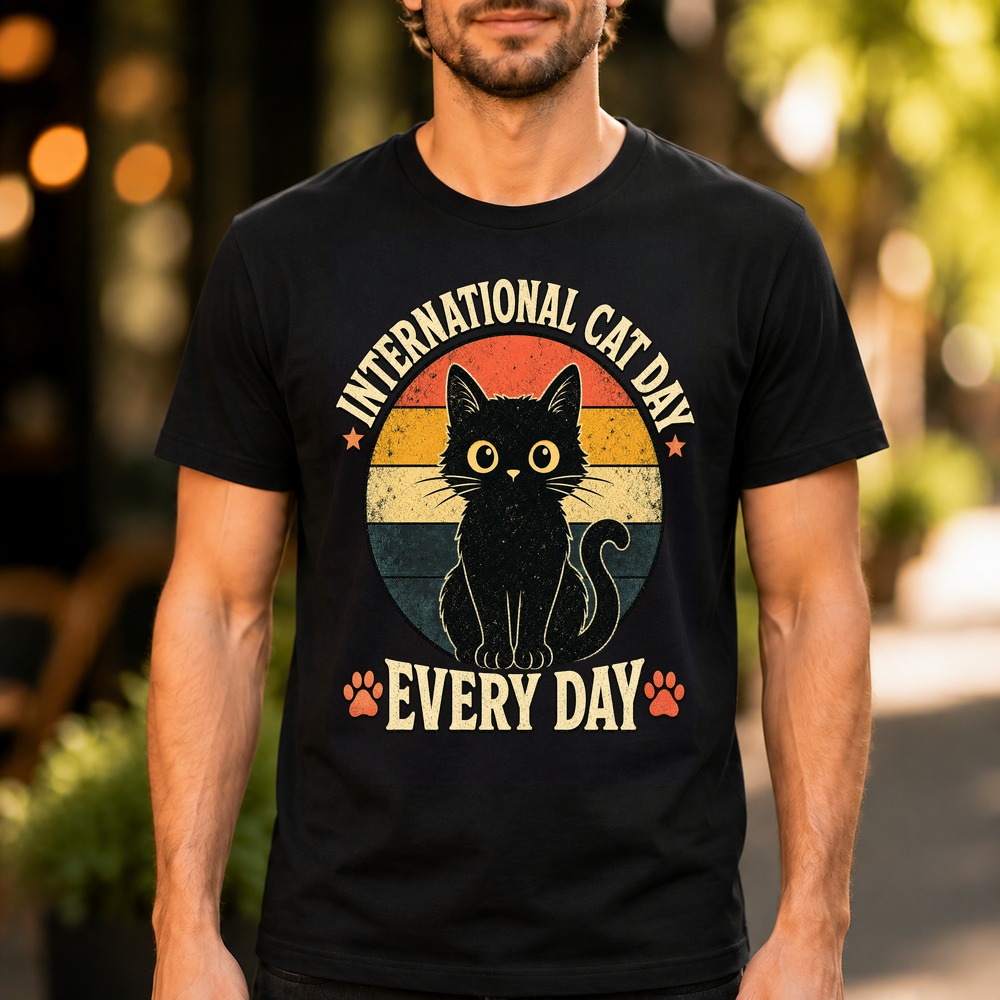 International Cat Day Every Day Retro Sunset Tshirt