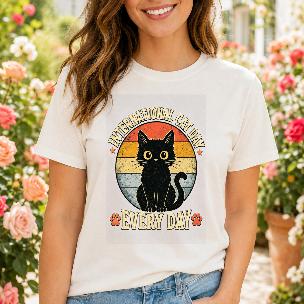 International Cat Day Every Day Retro Sunset Tshirt