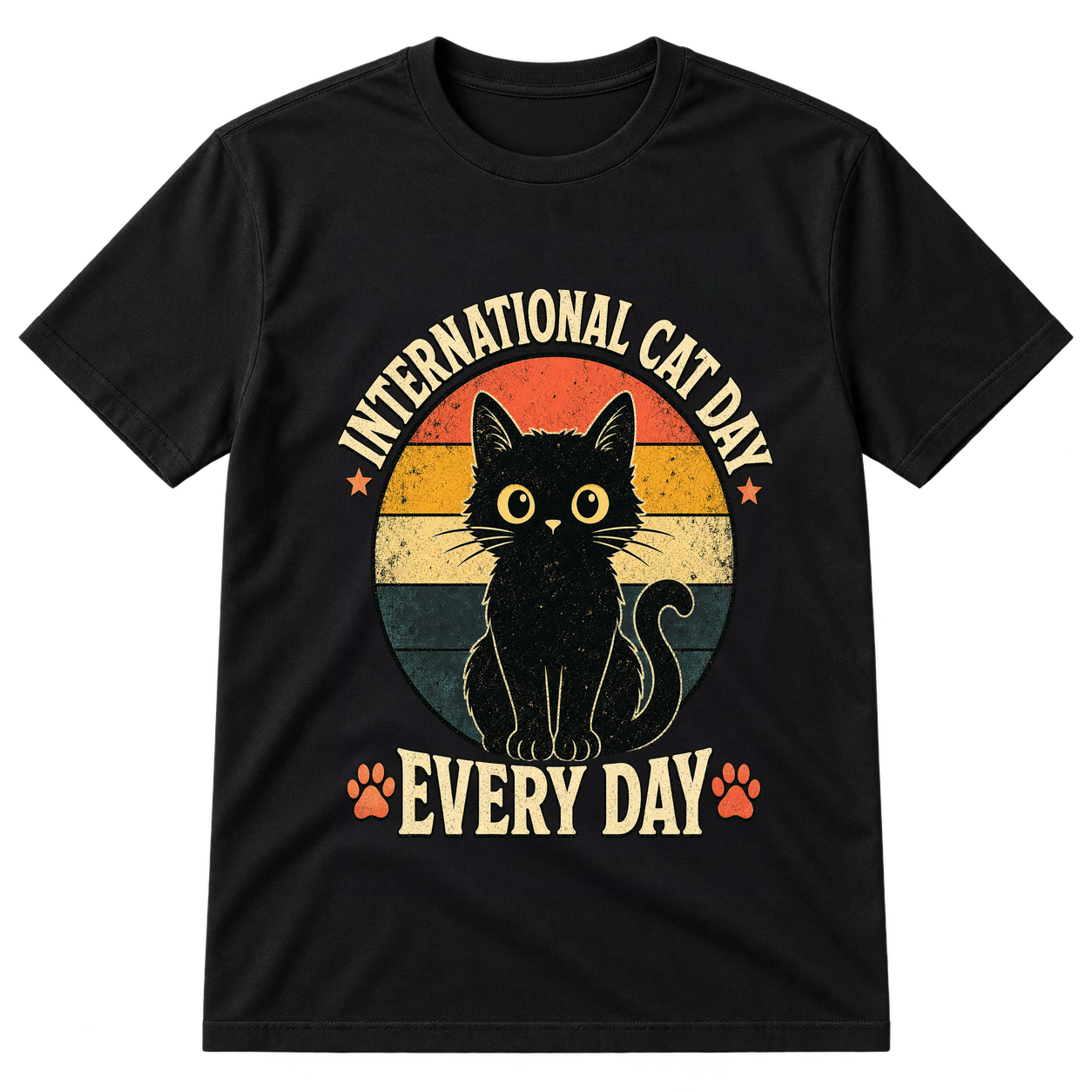 International Cat Day Every Day Retro Sunset Tshirt
