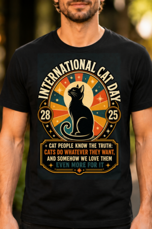 International Cat Day Vintage Badge Tshirt