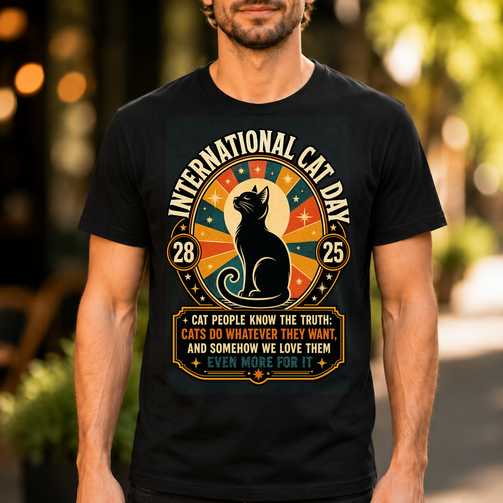 International Cat Day Vintage Badge Tshirt