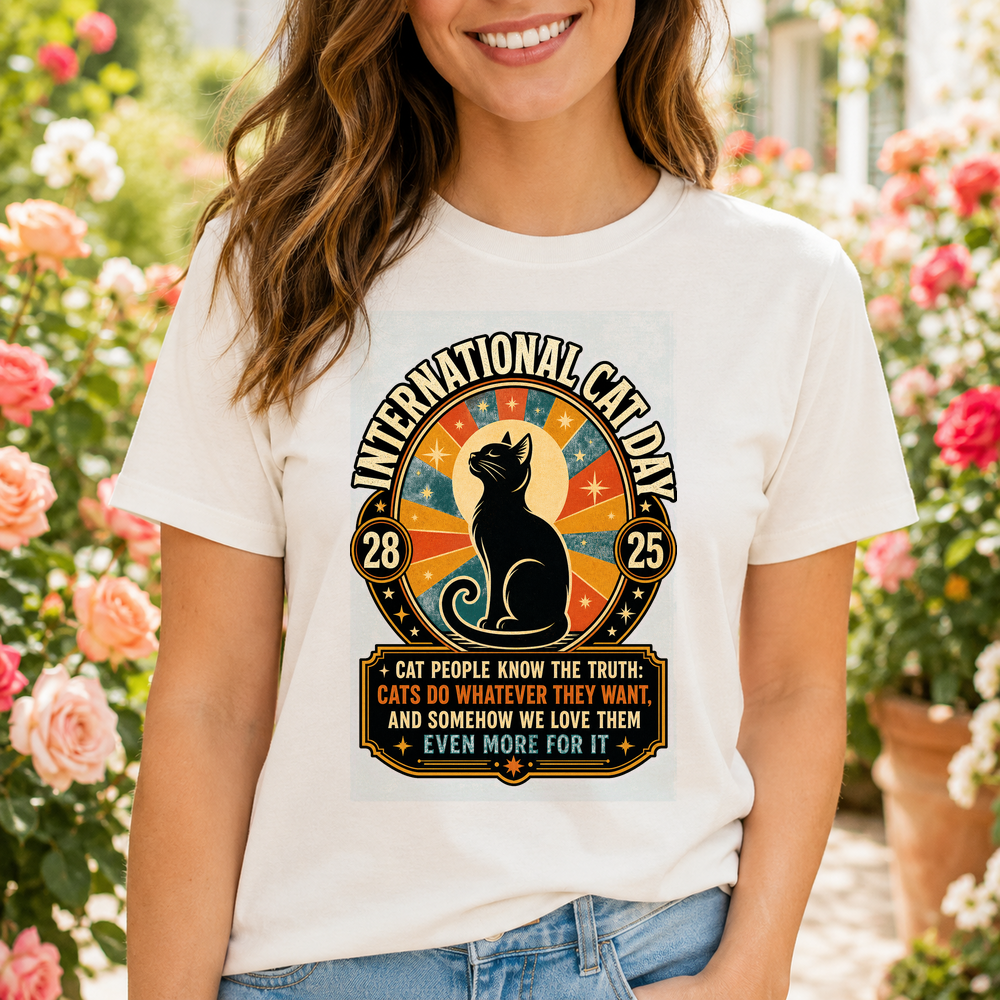 International Cat Day Vintage Badge Tshirt
