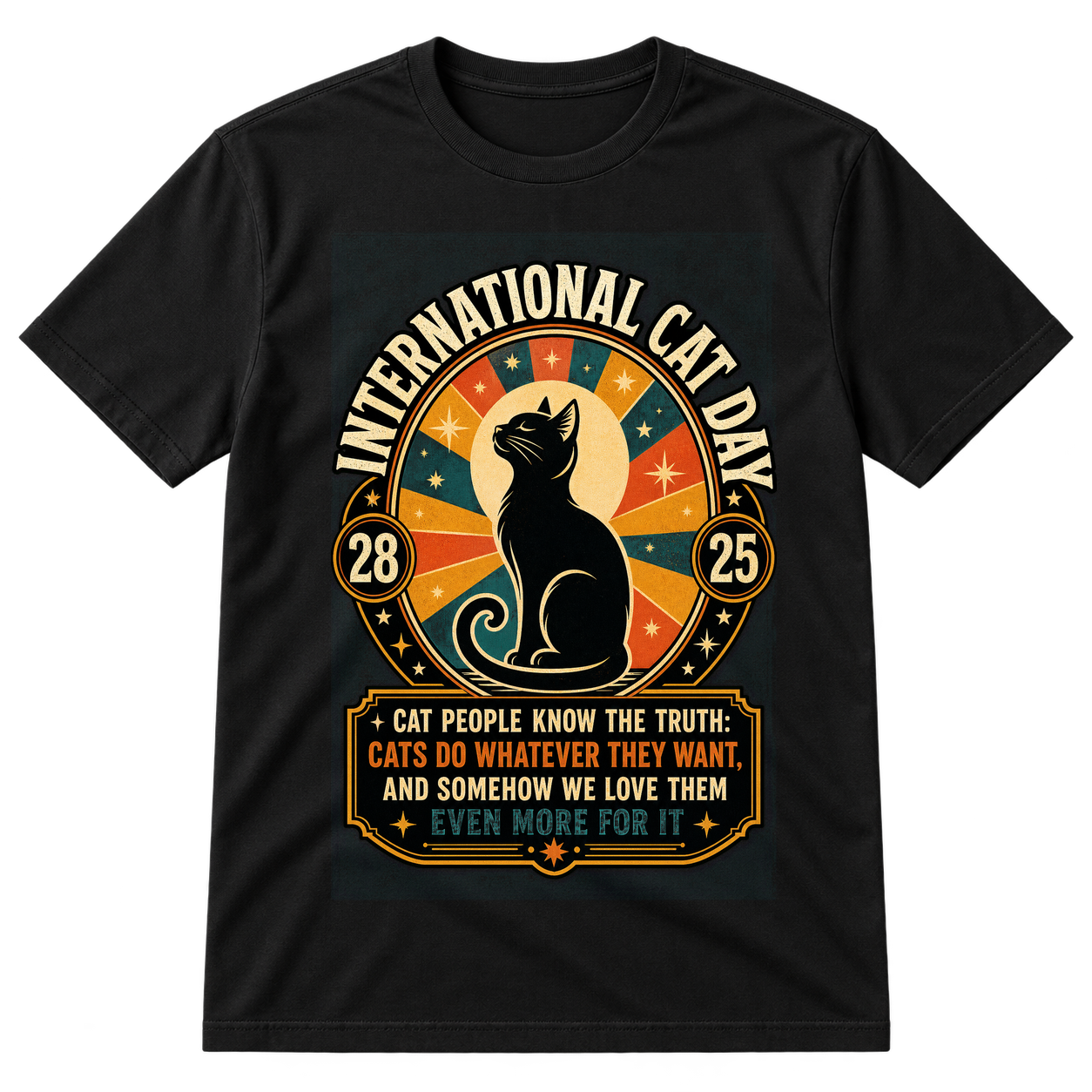 International Cat Day Vintage Badge Tshirt