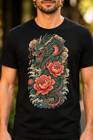 Japanese Dragon Peony Tattoo Art Tshirt