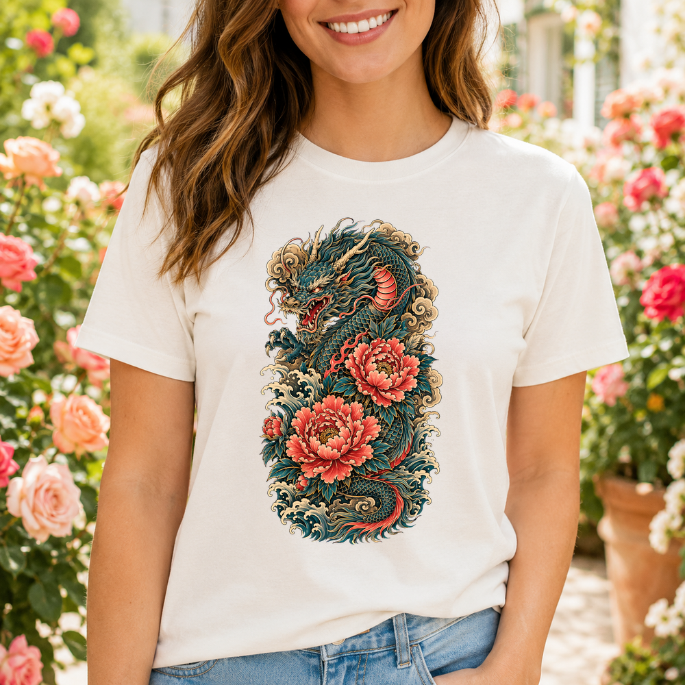 Japanese Dragon Peony Tattoo Art Tshirt