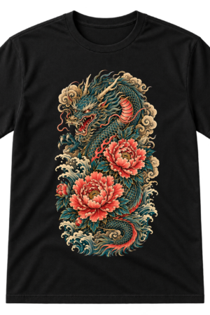 Japanese Dragon Peony Tattoo Art Tshirt